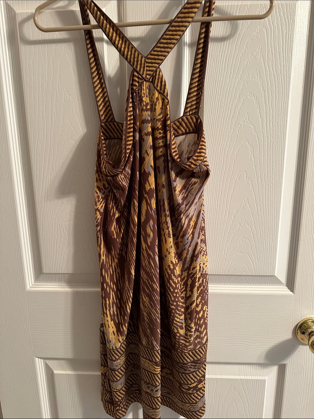 BCBG Maxazria Women’s Brown & Mustard Patterned Strappy Dress